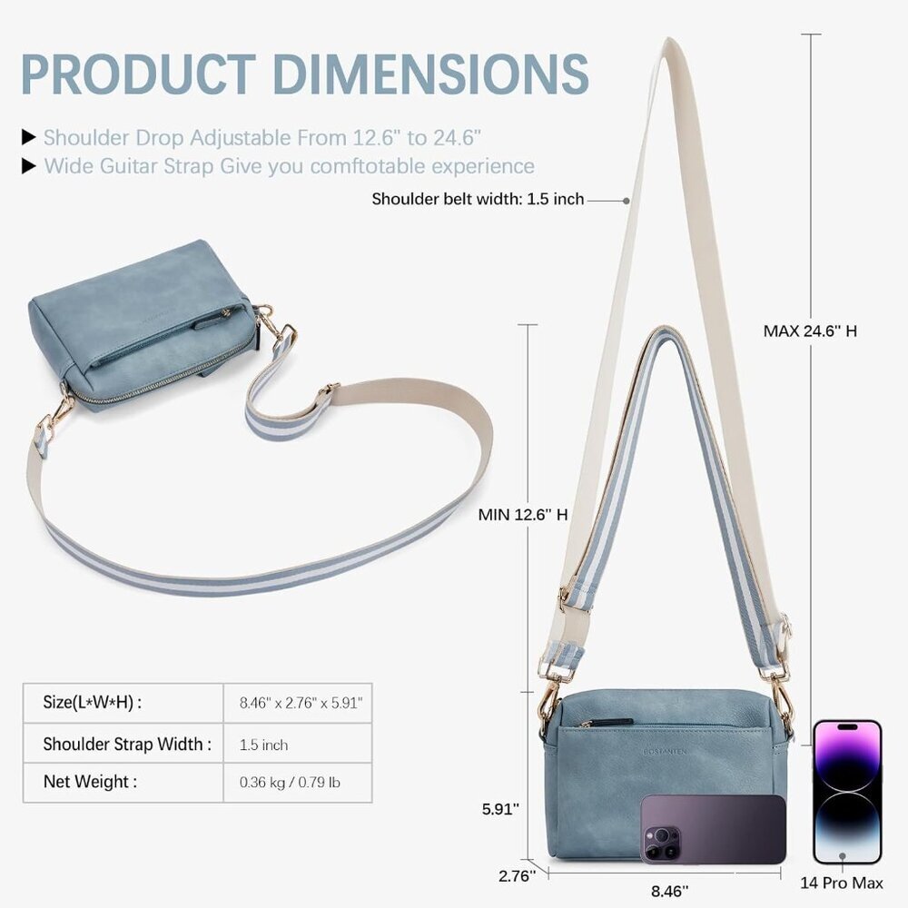 Small Designer Crossbody 1-light Blue Bag Women Cell Phone Purse Shoulder Wallet - Picture 3 of 7